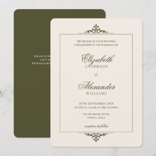 Opulent Frame Green Old Money QR Code Wedding Invitation