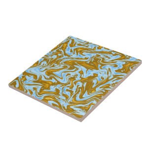 Opulent Fusion: Teal and Gold Marble Print, Ceramic Tile