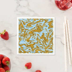 Opulent Fusion: Teal and Gold Marble Print, Napkin