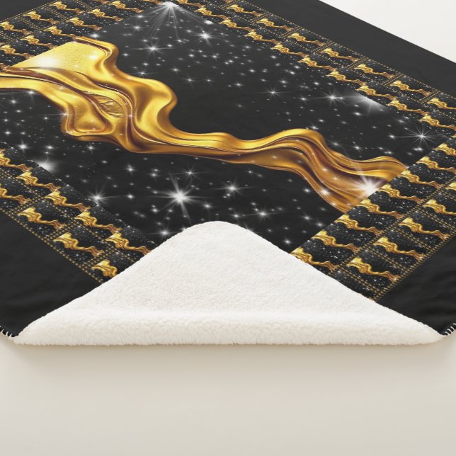 Opulent Galaxy Stream Full Liquid Gold Black Monoc Sherpa Blanket (3/4)
