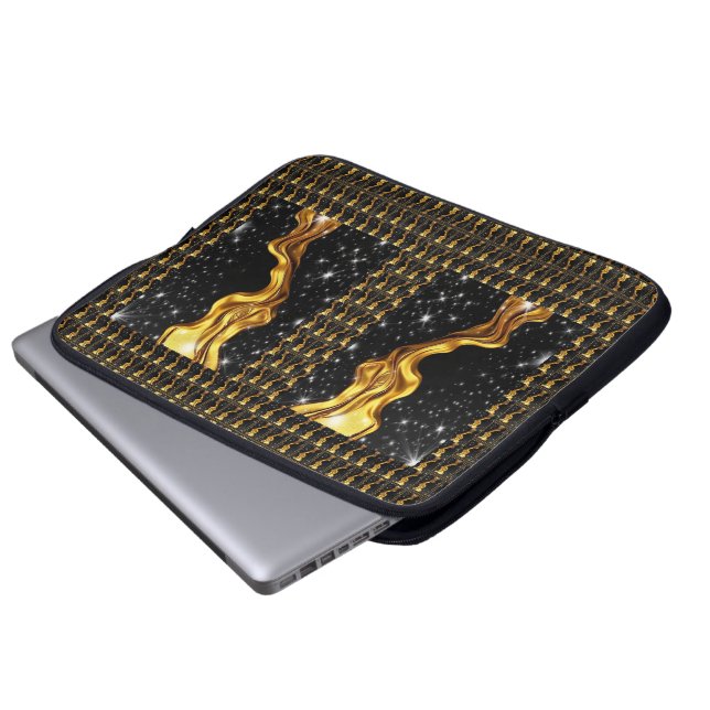 Opulent Galaxy Stream Liquid Gold Black Monochrome Laptop Sleeve (Front Bottom)