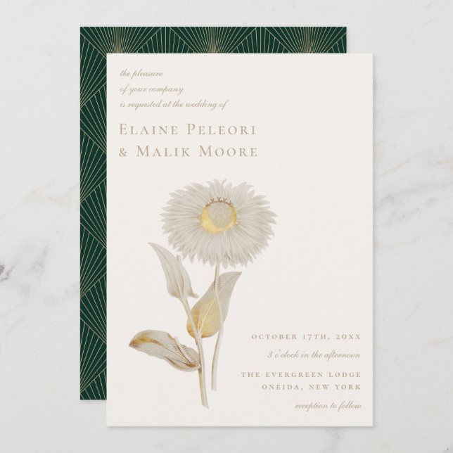Opulent Gilded Floral Wedding Invitation (Front/Back)