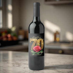Opulent Glamorous Red Rose Gold 70th Birthday Wine Label