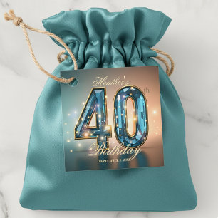 Opulent Glamorous Teal Gold Crystal 40th Birthday Favour Tags