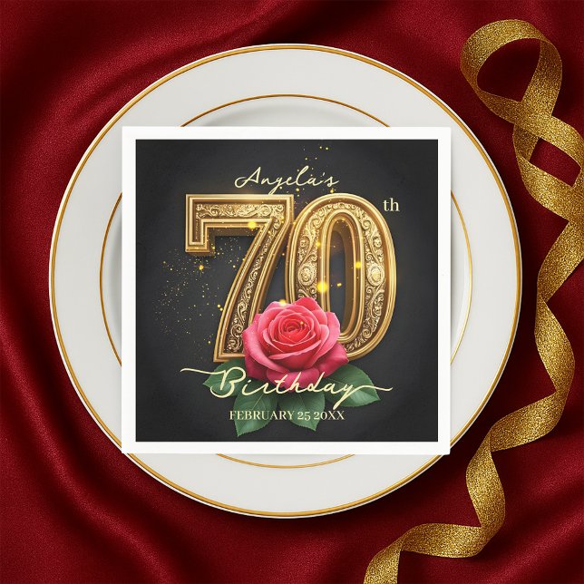 Opulent Glamourous Chic Rose Gold 70th Birthday Napkin (Creator Uploaded)