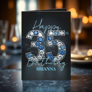 Opulent Glittering Sapphire Diamond 35th Birthday Card