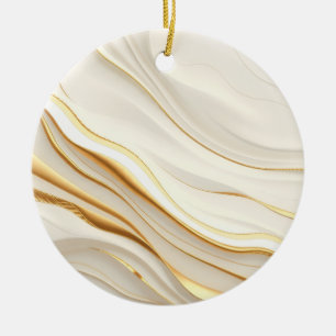 "Opulent Gold and Cream Marble Swirls" Ceramic Ornament