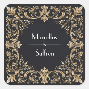 Opulent Gold Baroque Ornate Black Wedding Square Sticker