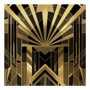 Opulent Gold & Black Sunburst Architecturural  Poster