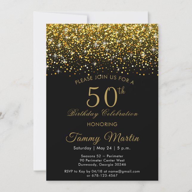 Opulent Gold Confetti 50th Birthday Invitation  (Front)