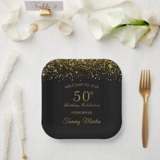Opulent Gold Confetti 50th Birthday Paper Plates