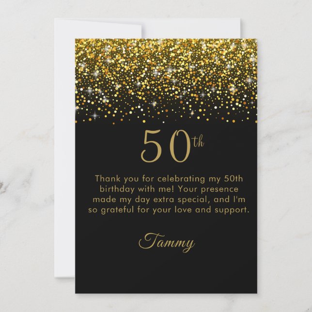 Opulent Gold Confetti 50th Birthday Thank You Card (Front)