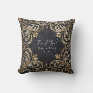 Opulent Gold Silver Baroque Black Luxury Wedding Cushion