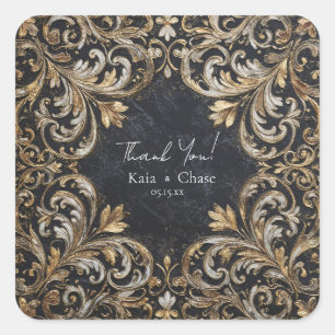 Opulent Gold Silver Baroque Black Ornate Wedding Square Sticker