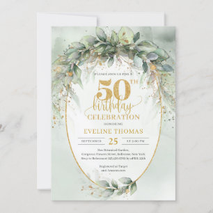 Opulent green eucalyptus boho 50th birthday invitation