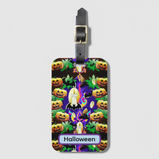 Opulent Halloween Spooky Pumpkins and Pattern  Luggage Tag (Front Vertical)