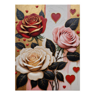 Opulent Hearts and Roses Poster