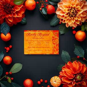 Opulent Mandarin Orange Floral Wedding RSVP Card