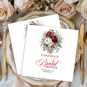 Opulent Maroon Floral Gold Bridal Shower Napkins