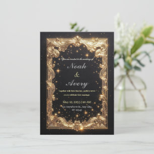 Opulent Matte Black & Gold Foil Wedding Card Desig