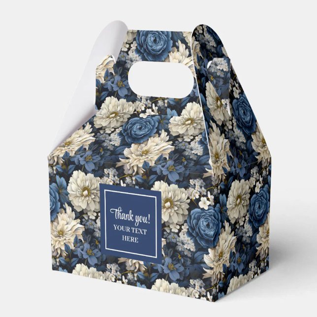 Opulent Navy Blue Flowers Custom Name Favour Box (Opulent Navy Blue Flowers Custom Name Favor Box)
