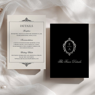 Opulent Oval Crest Old Money Black Wedding Details Enclosure Card