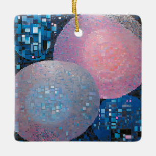 Opulent Ovals: Shades of Blue & Pink in Abstract Ceramic Ornament