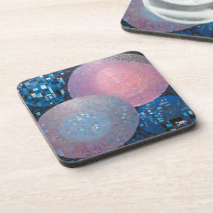 Opulent Ovals: Shades of Blue & Pink in Abstract Coaster