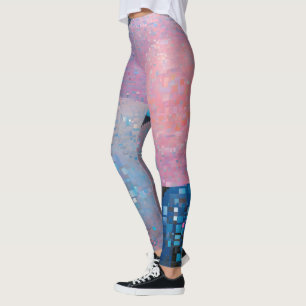Opulent Ovals: Shades of Blue & Pink in Abstract Leggings