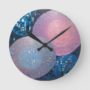 Opulent Ovals: Shades of Blue & Pink in Abstract Round Clock