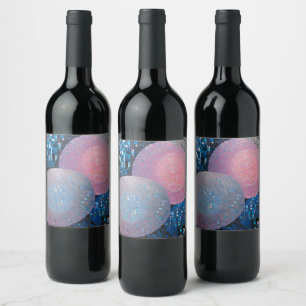 Opulent Ovals: Shades of Blue & Pink in Abstract Wine Label