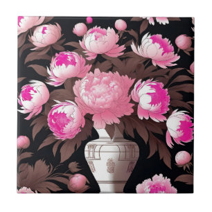 Opulent Peonies Still Life Ceramic Tile