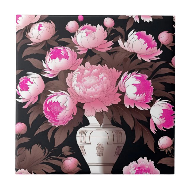 Opulent Peonies Still Life Ceramic Tile (Front)