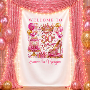 Opulent Pink And Gold Glitter 30th Birthday Tapest Tapestry