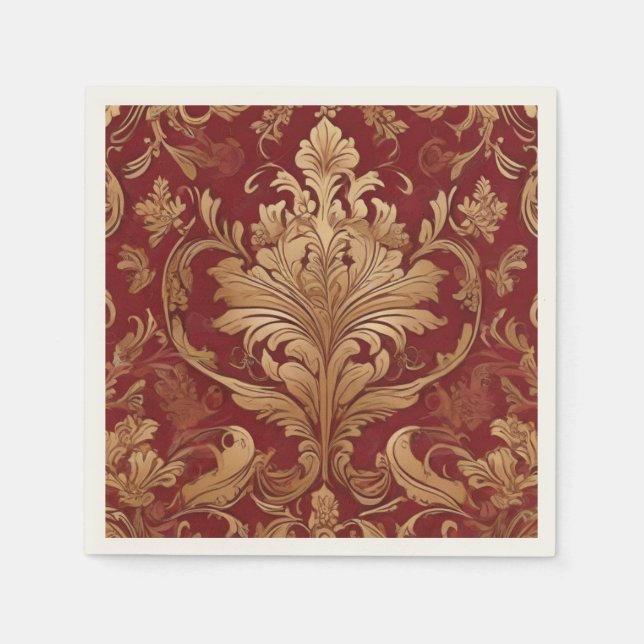 Opulent Red and Gold Damask  Napkin (Front)