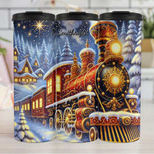 Opulent Red Gold Christmas Express Thermal Tumbler