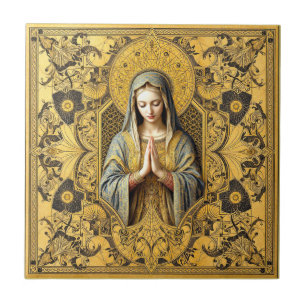 Opulent Reverence: The Holy Virgin Ceramic Tile