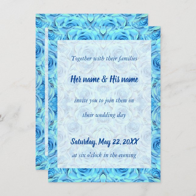Opulent rose design in turquoise invitation (Front/Back)