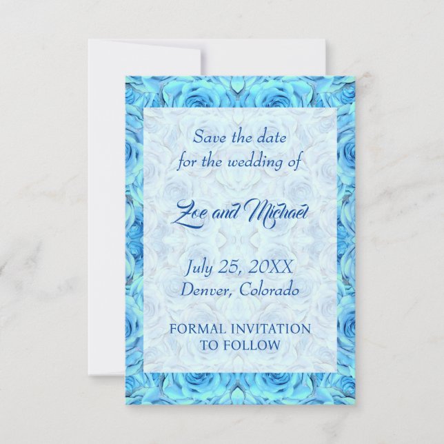 Opulent rose design in turquoise save the date  (Front)