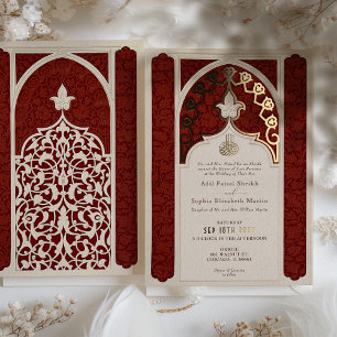 Opulent Ruby and Cream Foil Lace Islamic Wedding