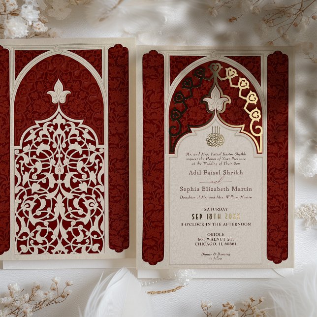 Opulent Ruby and Cream Foil Lace Islamic Wedding (Creator Uploaded)