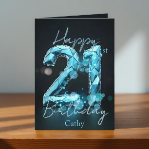 Opulent Sapphire Blue and Black 21st Birthday Card