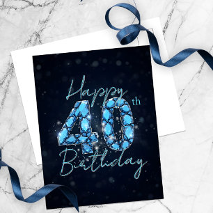 Opulent Sapphire Blue and Black 40th Birthday Postcard