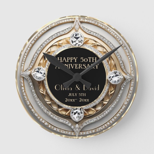 Opulent Silver Diamonds Wedding Anniversary  Round Clock (Front)