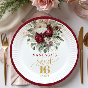 Opulent Sweet 16 Blush Burgundy Gold Plates