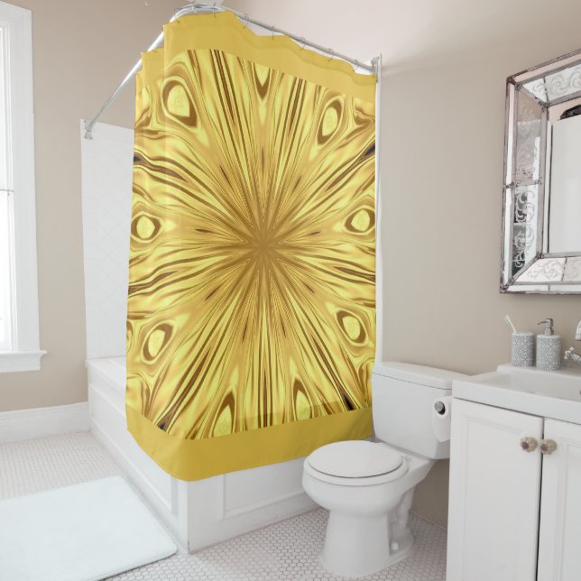 Opulent Swirl Crimson & Gold High-Drama Bath Style Shower Curtain (In Situ)