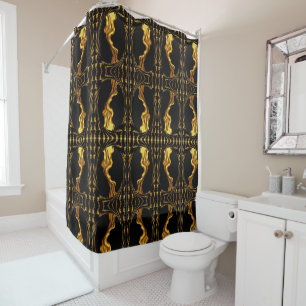 Opulent Swirl Liquid Gold Black Monochrom Designe  Shower Curtain