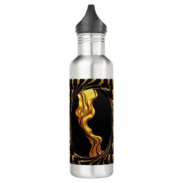 Opulent Swirl Liquid Gold Black Monochrome Achempo 710 Ml Water Bottle (Left)