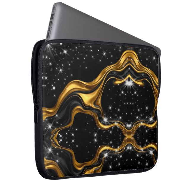 Opulent Swirl Liquid Gold Black Monochrome Achempo Laptop Sleeve (Front Right)