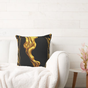 Opulent Swirl Liquid Gold Black Monochrome Christi Cushion